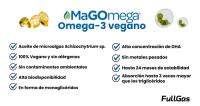 FULLGAS - Vegan Omega 3 (MaGOmega® MAG 560mg) - 60 perlas - 560mg de aceite de microalgas con 336mg de omega-3 vegano (252mg DHA y 84mg EPA). Materia prima MaGOmega® (monoglicérido natural). Libre de metales pesados. 100% vegano, sin gluten y sin lactosa. - details 2