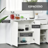 HOMCOM Aparador de Salón con 3 Puertas 2 Cajones Estante Interior Regulable Mueble Auxiliar de Almacenamiento Antivuelco 117x36x74 cm Blanco Brillante - details 3