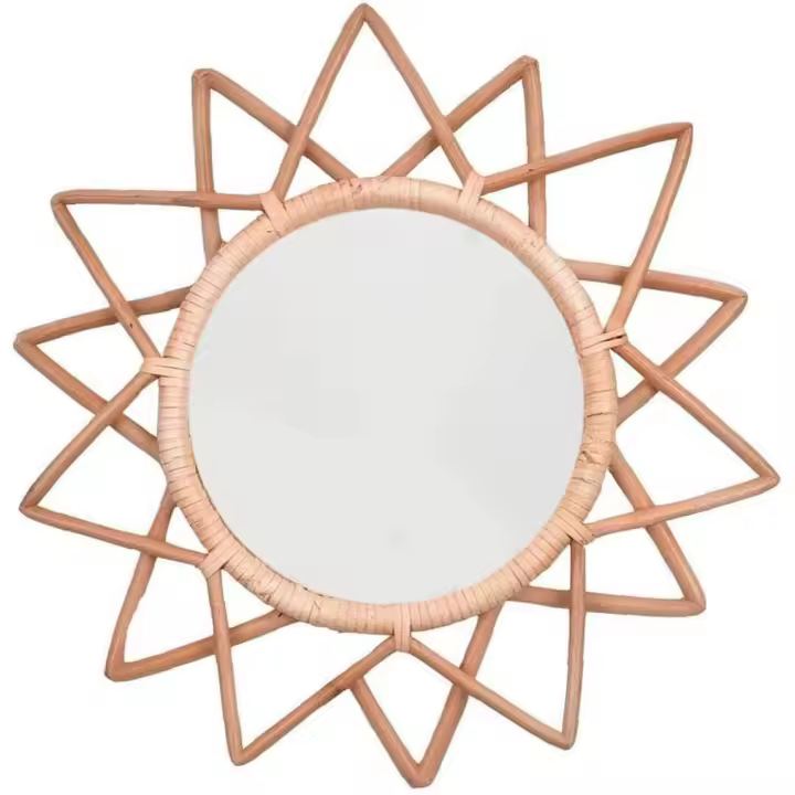 Vintage Marroquí Halo mimbre espepejo de Bambú Colgante de pared de maquillaje Espejo ornamento - 1