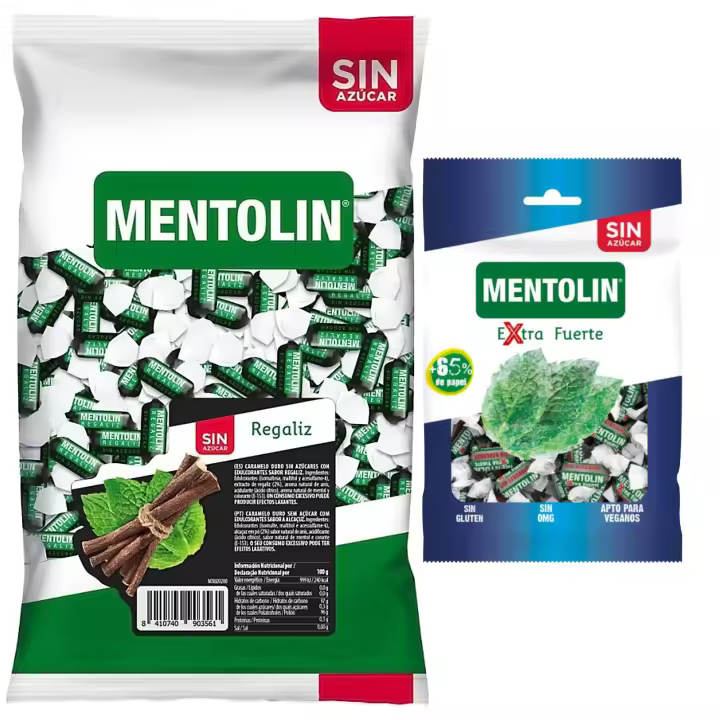 Mentolín caramelos garganta regaliz s/a bolsa 1kg y de regalo extra fuerte s/a bolsa 100g - 1