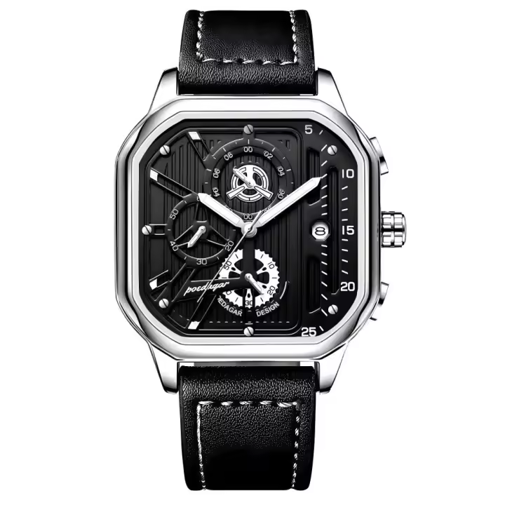 Reloj De Cuarzo Para Hombre POEDAGAR Lujo Casual Impermeable Con Luminiscencia Cuero Militar Deportivo Cronógrafo Fecha - 1