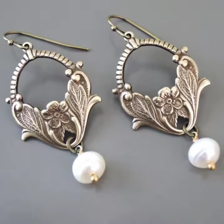 Pendientes Colgantes De Perla Imitación Retro Para Mujer En Plata Metálica Con Colores Multicolores Y Flor De Enamel Joyería Clásica - 1