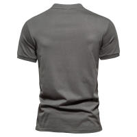 Camiseta De Algodón 100% AIOPESON Para Hombre Color Sólido Cuello V Con Cremallera De Calidad Alta Estilosa Casual Para El Verano - details 9