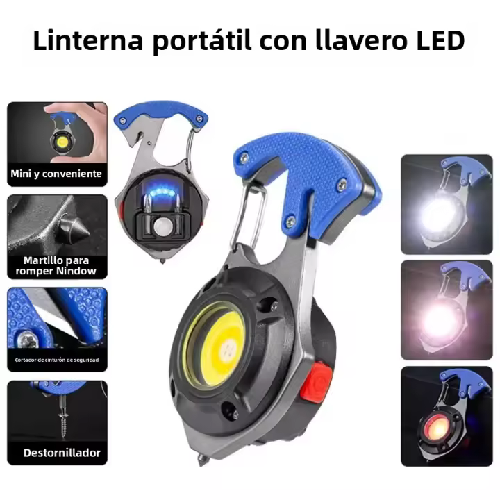 Linterna Portátil Mini COB Con 7 Modos De Iluminación Lámpara De Emergencia Con Destornillador Martillo Para Romper Ventanas Y Cuchillo Para Cinturón De Seguridad - 1