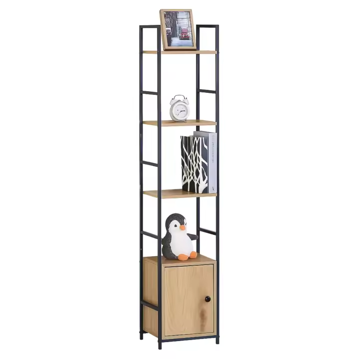 Miroytengo Estantería Librería de Salón Rubi con 4 Estantes y 1 Puerta en Roble Cambrian y Negro 29x144x24 cm - 1