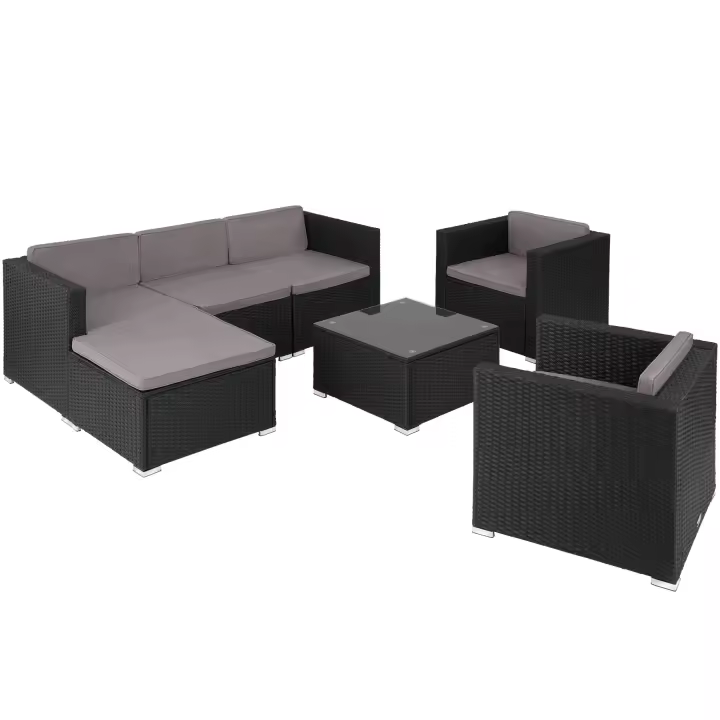 Tectake - Conjunto de ratán Lignano con 2 sillones  Conjunto de ratán de siete piezas  Fino trenzado de ratán sintético con protección UVA  Sólida estructura de acero con revestimiento en polvo - 1
