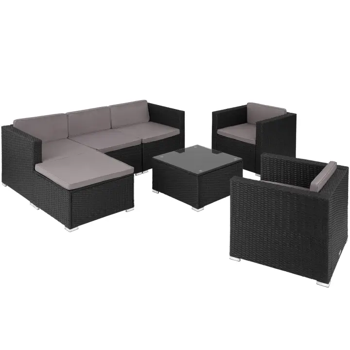 Tectake - Conjunto de ratán Lignano con 2 sillones  Conjunto de ratán de siete piezas  Fino trenzado de ratán sintético con protección UVA  Sólida estructura de acero con revestimiento en polvo - 1