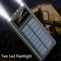 Cargador solar portátil de 20 000 mAh, badería externa de apoyo para camping, Cargador con panel solar, Dos linternas y 4 cables USB. - details 1