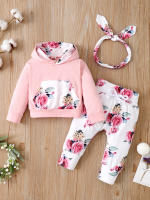 Conjunto De Ropa Para Bebé Niña De 0 a 18 Meses Con Capucha Estampado De Flores Top De Manga Larga + Pantalones + Diadema Con Lazo Moda Otoño - details 6