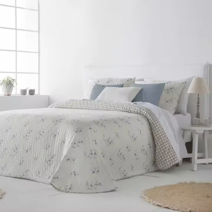 Colcha bouti reversible azul de Fundeco para cama de 105 cm - 1