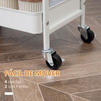 HOMCOM Carrito de Cocina con Ruedas Carro de Almacenamiento con Cajón Extraíble 2 Cestas y Frenos para Baño Salón Dormitorio 43,9x30,5x75,6 cm Blanco - details 1