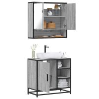 vidaXL Set de muebles baño 2 pzas madera contrachapada en color Roble ahumado/Marrón roble/Gris sonoma y más | almacenamiento funcional diseño moderno para baño dormitorio sala - details 2