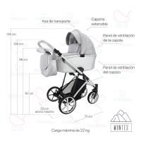 Carrito Montes Plata 2 piezas AdaBaby, Dos piezas: capazo y silleta, Bolso, cobertura de lluvia, mosquitera, botellero y cubrepiés, Silleta hasta 22kg, plegable con el chasis en ambos sentidos incluidos en el precio, Tejidos de ecopiel y capotas de brillo - details 0