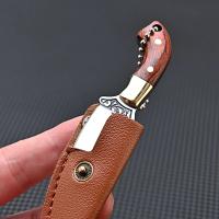 Cuchillo Pequeño De Acero Inoxidable Con Mango De Madera Y Estuche De Cuero Mini Portátil Para Camping Y Uso Diario Color Bronce - details 4