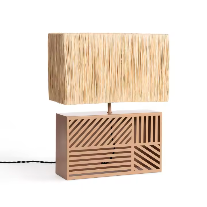 Ledkia Lámpara de Mesa Metal y Rafia Cartago Beige - 1
