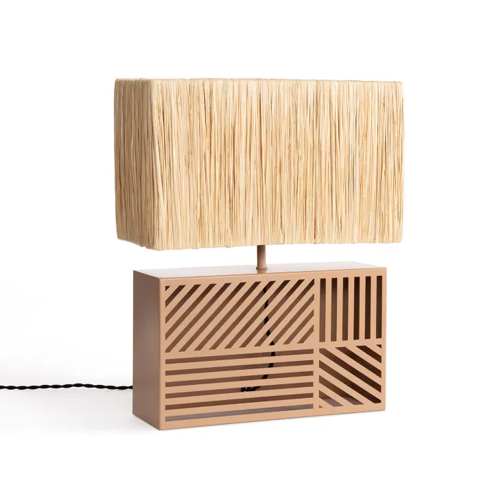 Ledkia Lámpara de Mesa Metal y Rafia Cartago Beige - 1