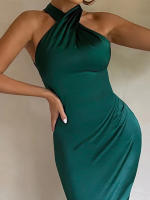 Dulzura Mujer Vestido Largo Negro Elegante Verano 2024 Sin Mangas Cuello Halter Bodycon Para Fiesta Club Noche Callejera Ropa De Negocios - details 4