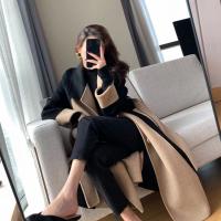 Abrigo Elegante De Punto Y Poliéster Para Mujer Estilo Largo Y Patchwork Cinturado Slim Abrigo De Otoño E Invierno De Alta Calle - details 7