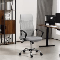 HOMCOM Silla de Oficina de Malla Silla de Escritorio Giratoria con Altura Ajustable Función de Basculante Respaldo y Asiento Transpirable Carga 120 kg para Estudio Gris Claro - details 1