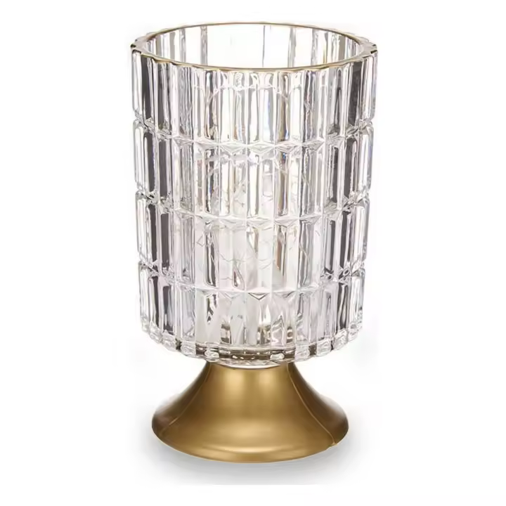 Farol LED Metal Dorado Transparente Vidrio (10,7 x 18 x 10,7 cm) - 1