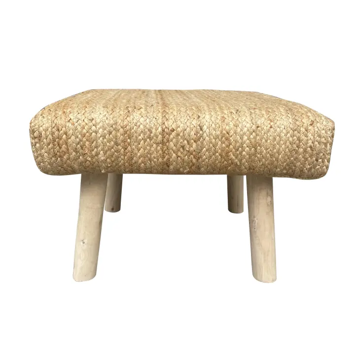 Taburete de Madera y Yute Trenzado Artesanal de Diseño - 1