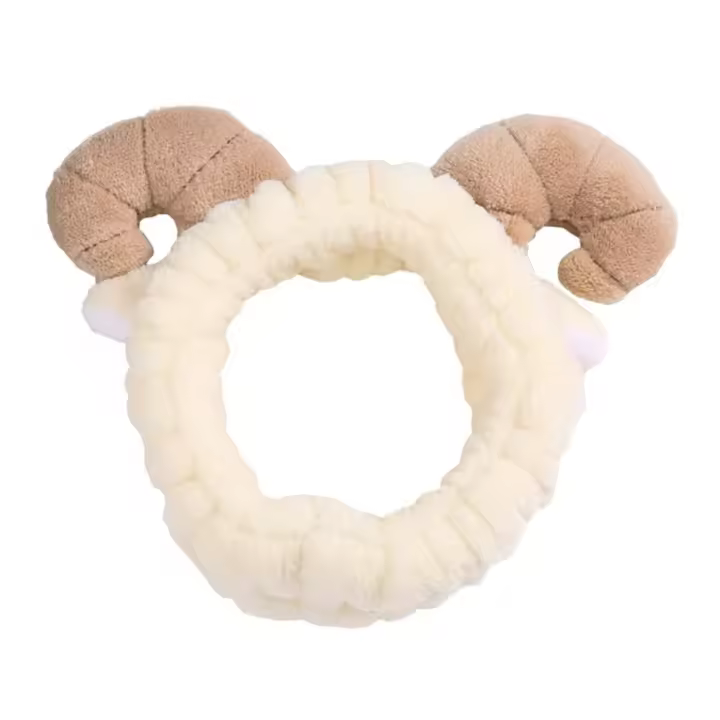 Diadema de oveja para maquillaje, diadema de cuerno de oveja de peluche, diadema para limpieza facial, banda elástica para el cabello, diadema cosmética para ducha, para spa, cuidado de la piel. - 1