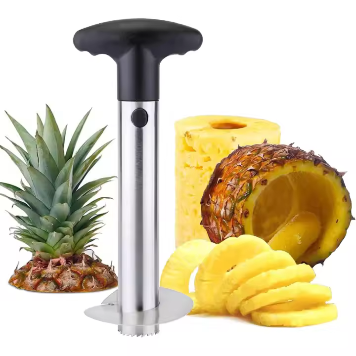 Cortador de piña - Cortador descorazonador de piña fabricado en acero inoxidable - Pelador de piña para facilitar la extracción del corazón -removedor con mango extraíble - 1