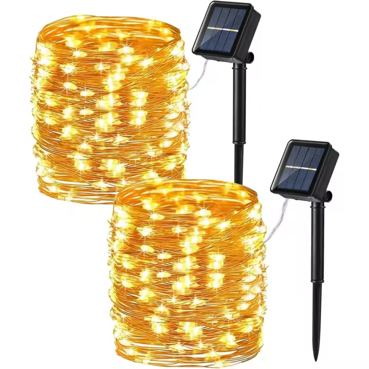 Paquete de 2 luces solares de cadena, 43,5 m en total, 400 LED para exteriores, impermeables, color blanco cálido - 1