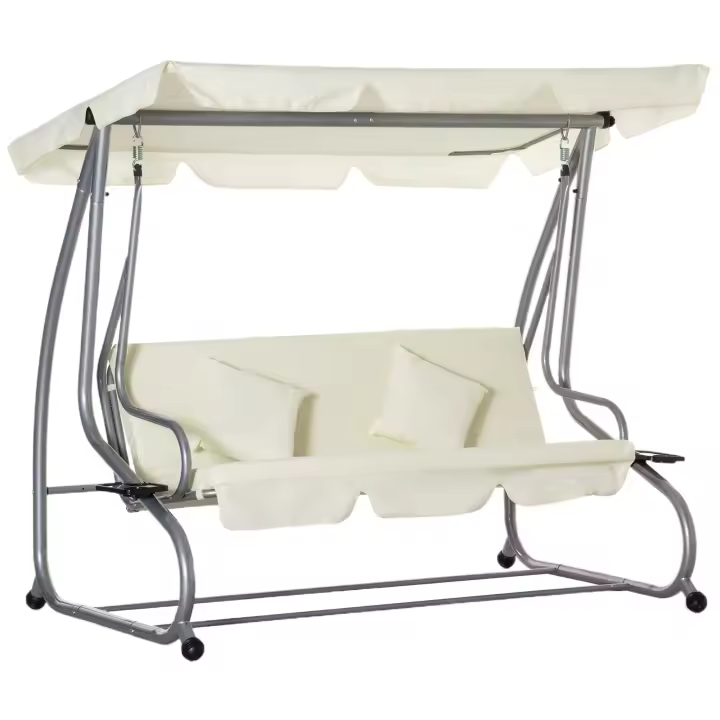 Outsunny Columpio Balancín Jardín 3 Plazas Convertible en Cama Techo Parasol Regulable Bandeja para Bebida Terrza Balcón Exterior Carga máx. 340kg Acero 200x120x164cm - 1