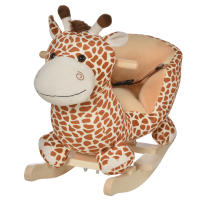 HOMCOM Caballito Balancín Bebé +18 Meses Balancín Peluche Madera con 32 Canciones Cinturón de Seguridad Girafa de Peluche 60x33x45cm - details 0