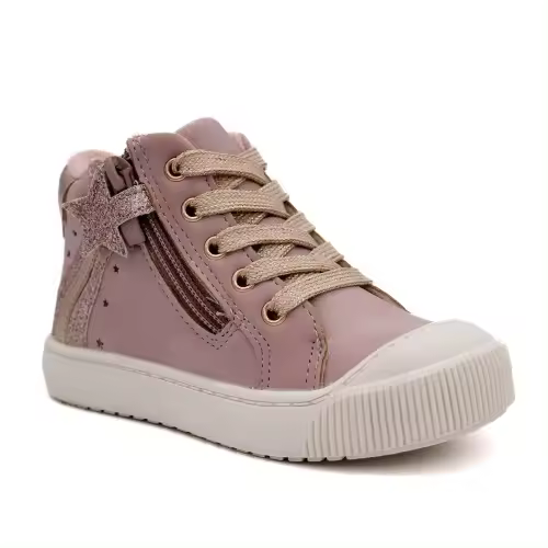 Zapatillas altas talón arcoíris BUBBLE KIDS C1181 en rosa y beig con cremallera. - 1