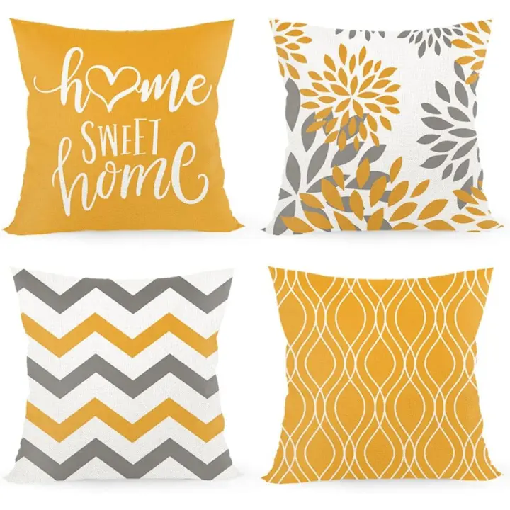 Funda de Cojín Decorativo de 45x45 cm con Inscripción Home Sweet Home para Sofá de Lino/Algodón - 1