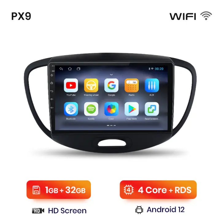 AWESAFE inalámbrico CarPlay Android Auto Radio para Hyundai Grand i10 2008 2009 2010 2011 2012 coche reproductor multimedia GPS 2 din autoradio volante controles RDS Bluetooth - 1