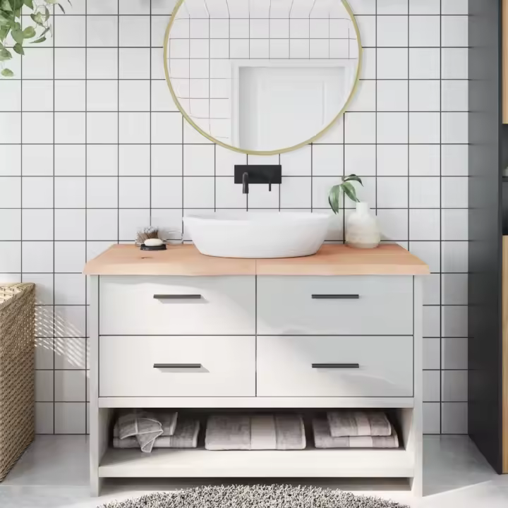 vidaXL Encimera de baño madera maciza sin tratar 120x50x(2-4) cm - 1