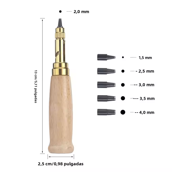 Kit De Herramientas Para Perforar Japón QJH Con 6 Puntas Tamaño 1.5mm - 4mm Para Costura DIY Cuero Artesanía Papel Encuadernación - 1