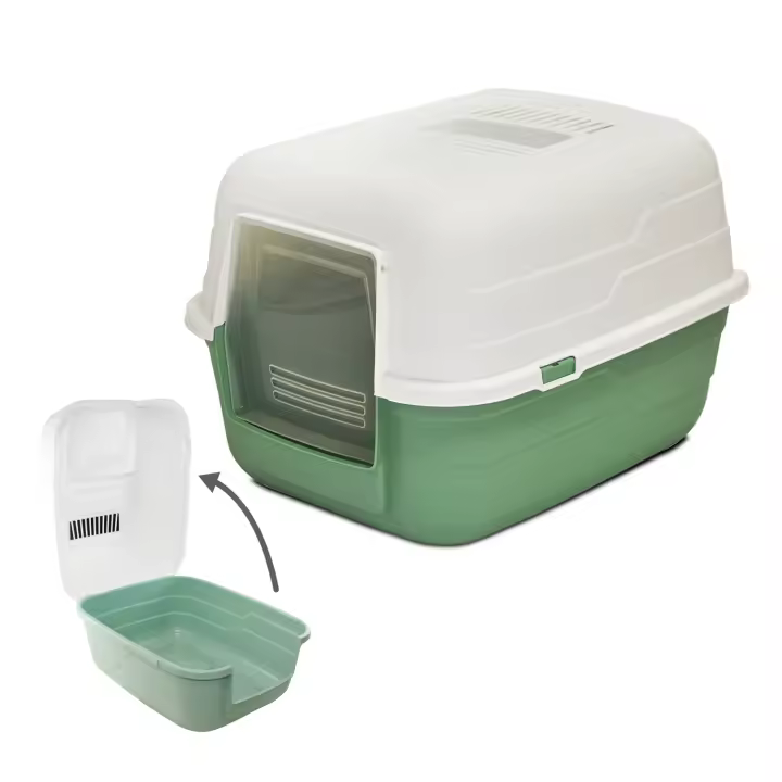 48x38x32cm Arenero para Gatos Desmontable y Transpirable. Arenero Grande de Plástico Resistente con Cubierta de Tapa Abatible, Bandeja de Arena Higiénica para Mascotas - 1