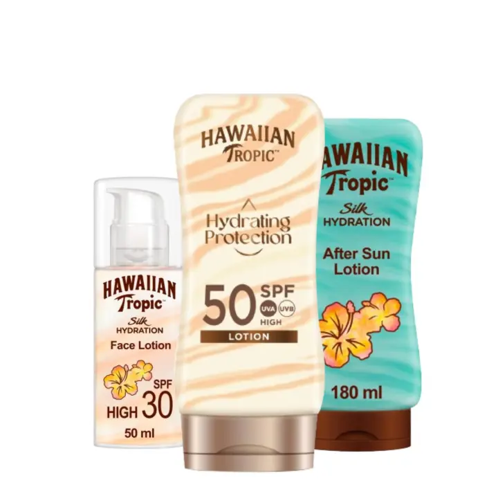 Tripack Hydrating Protection SPF 50 + Silk Hydration Face SPF 30 + Aftersun Silk Hydration Hawaiian Tropic ES - 1