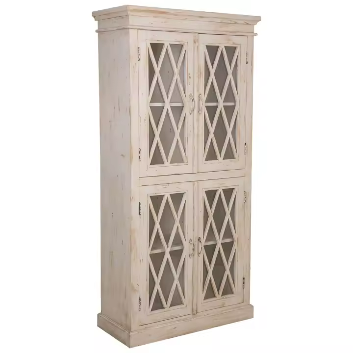 Vitrina de madera y cristal artesanal blanco 90x40x183 - 1