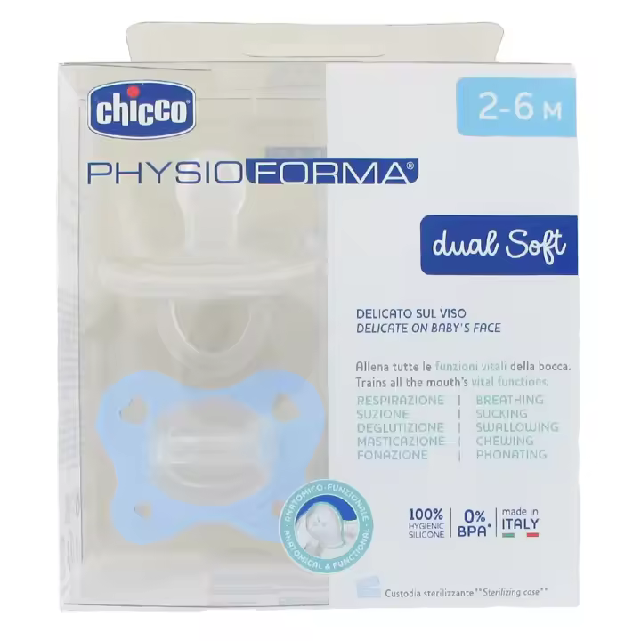 Chicco Chupete  Physioforma Dual Soft Azul/Gris 2-6M 2 UD - 1