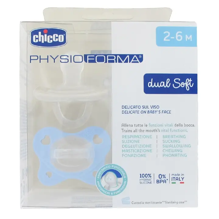 Chicco Chupete  Physioforma Dual Soft Azul/Gris 2-6M 2 UD - 1