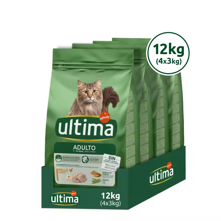 Ultima Adult, Comida Seca para Gatos sabor Pollo,4 Paquetes de 3kg (12kg en total). - 1