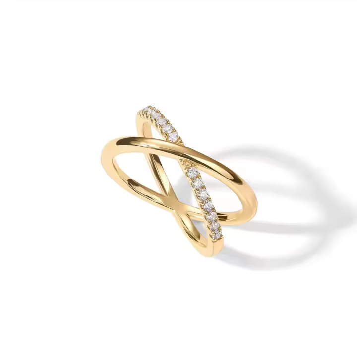 Anillo X Chapado en Oro de 14K | Anillo CZ Criss Cross de Diamante Pavé Simulado para Mujer Gold Amarillo - 1