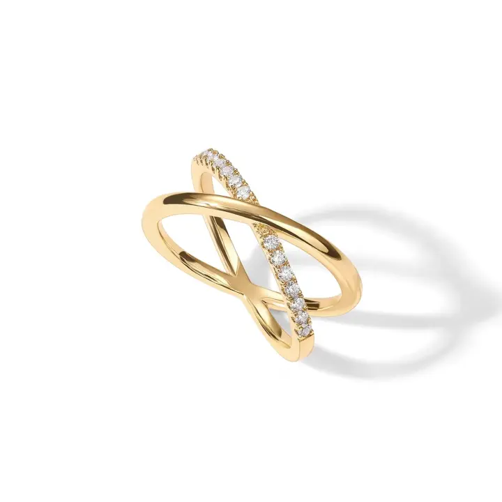 Anillo X Chapado en Oro de 14K | Anillo CZ Criss Cross de Diamante Pavé Simulado para Mujer Gold Amarillo - 1