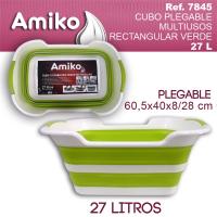 BALDE RECTANGULAR PLEGABLE VERDE AMIKO CON MEDIDAS 60,5x40x28/8 Y 27 LITROS DE CAPACIDAD - details 0