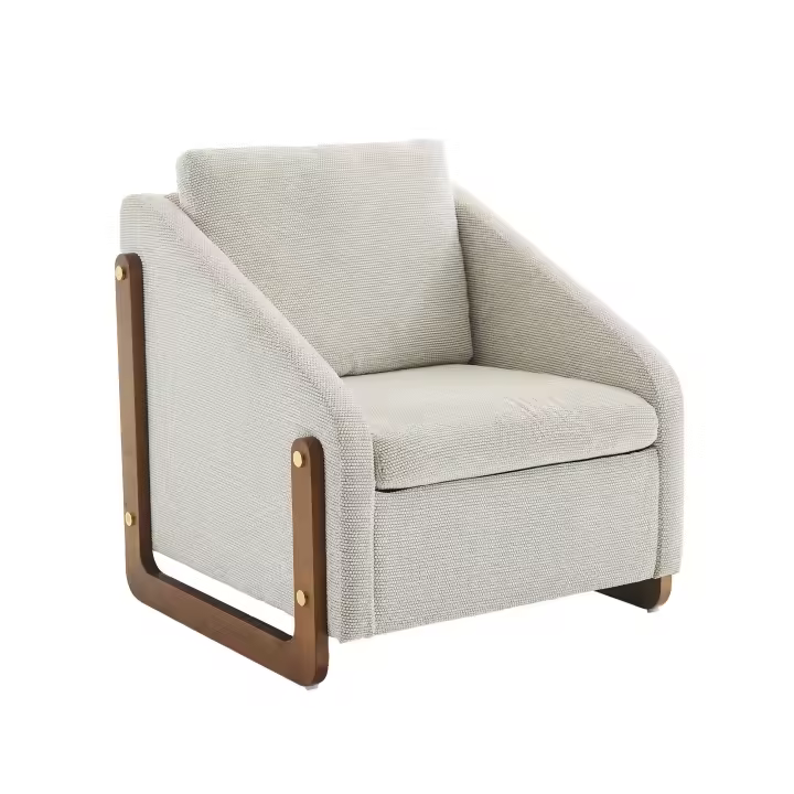 Silla, Silla decorative para Salón, Silla de Ocio, Modern Silla, with Reposabrazos de Madera, with paño, canvas de chenilla beige, 73,5*73,5*73,5 cm, 1 Juego - 1
