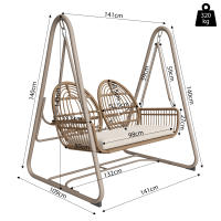 Columbio de Jardín, Columbio de Porche con respaldo, juego de muebles de Jardín de exterior, PE Doble Columbio de Trinquete, 2 asientos, extricture de asiento marrón y Zapatos beige - details 5