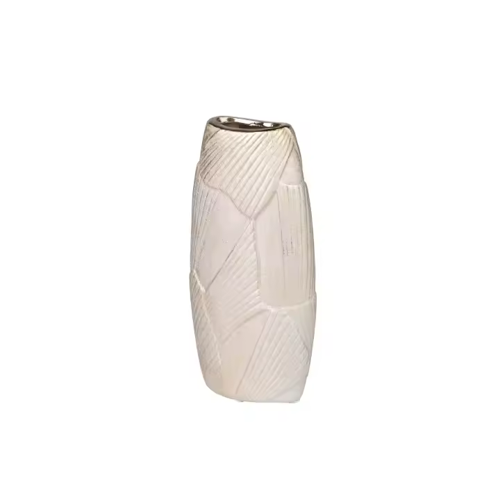 Adda Home - Jarrón Cerámica Geométrico Champagne 13x6x26 Cm - Decorativo y Sofisticado - 1