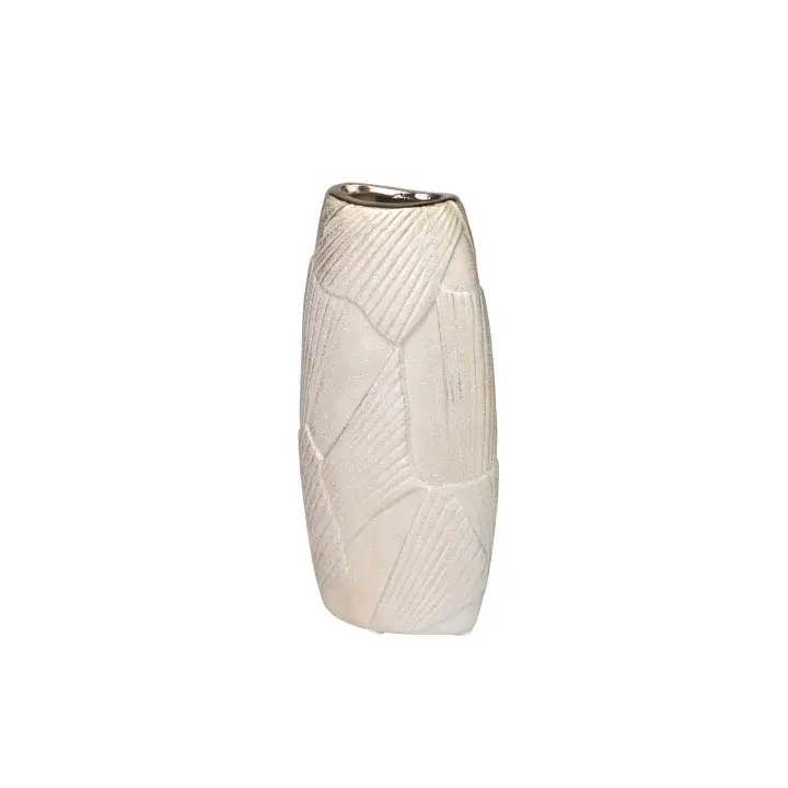 Adda Home - Jarrón Cerámica Geométrico Champagne 13x6x26 Cm - Decorativo y Sofisticado - 1