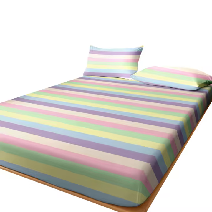 Sábana Ajustada Moderna Y Sencilla Con Estampado Geométrico Y Rayas En Acabado Mate Cobertor De Cama De Poliéster 100% Sin Fundas De Almohada - 1