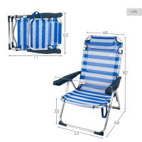 Aktive - Pack 2 sillas de playa 2 en 1 con cojín, plegables con función tumbona, estructura de aluminio y textileno en rayas azul, reclinables, ligeras y fáciles de transportar, 48x60x90 cm - details 3